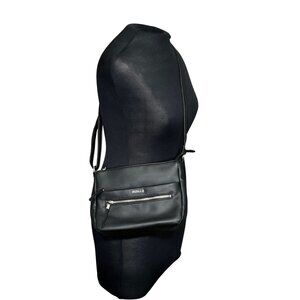 Black Pebbled Faux Leather Crossbody Bag With Adjustable Strap